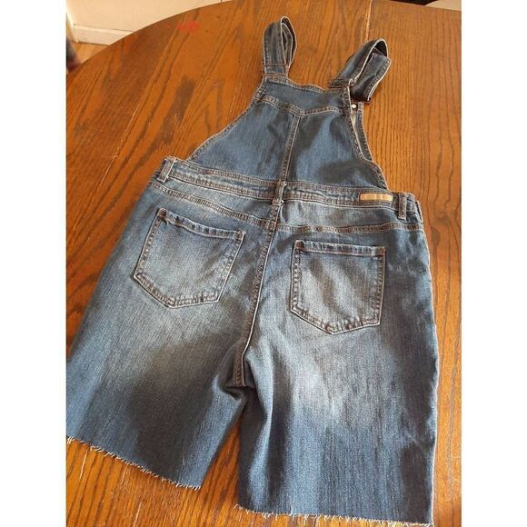Jr Junior Size 11 True Craft Denim Overall Shorts Romper Blue Jean Distressed - Picture 4 of 5